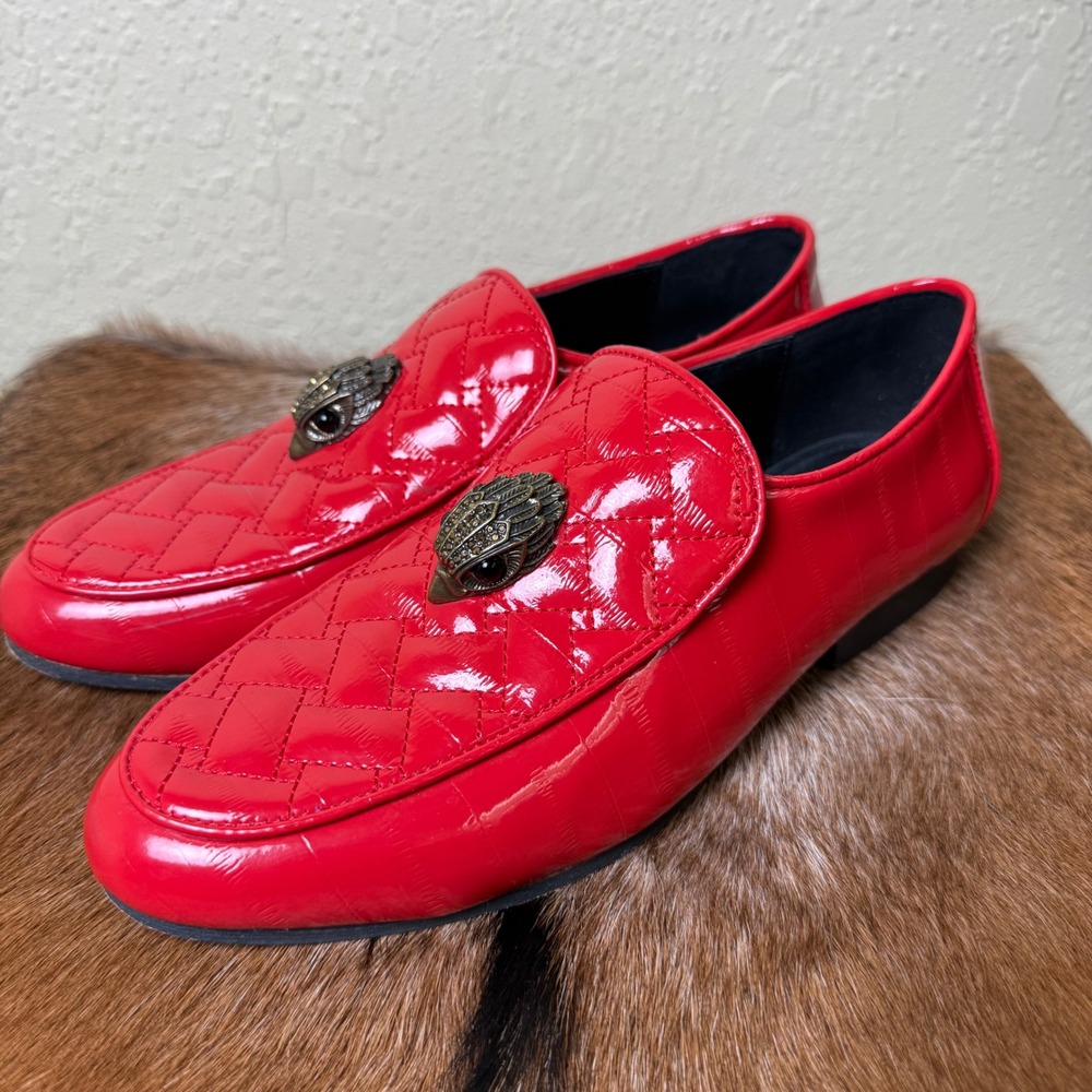 Kurt Geiger London Men 38.5 Hugh Red Loafers Quilted Patent Eagle Statement Prom